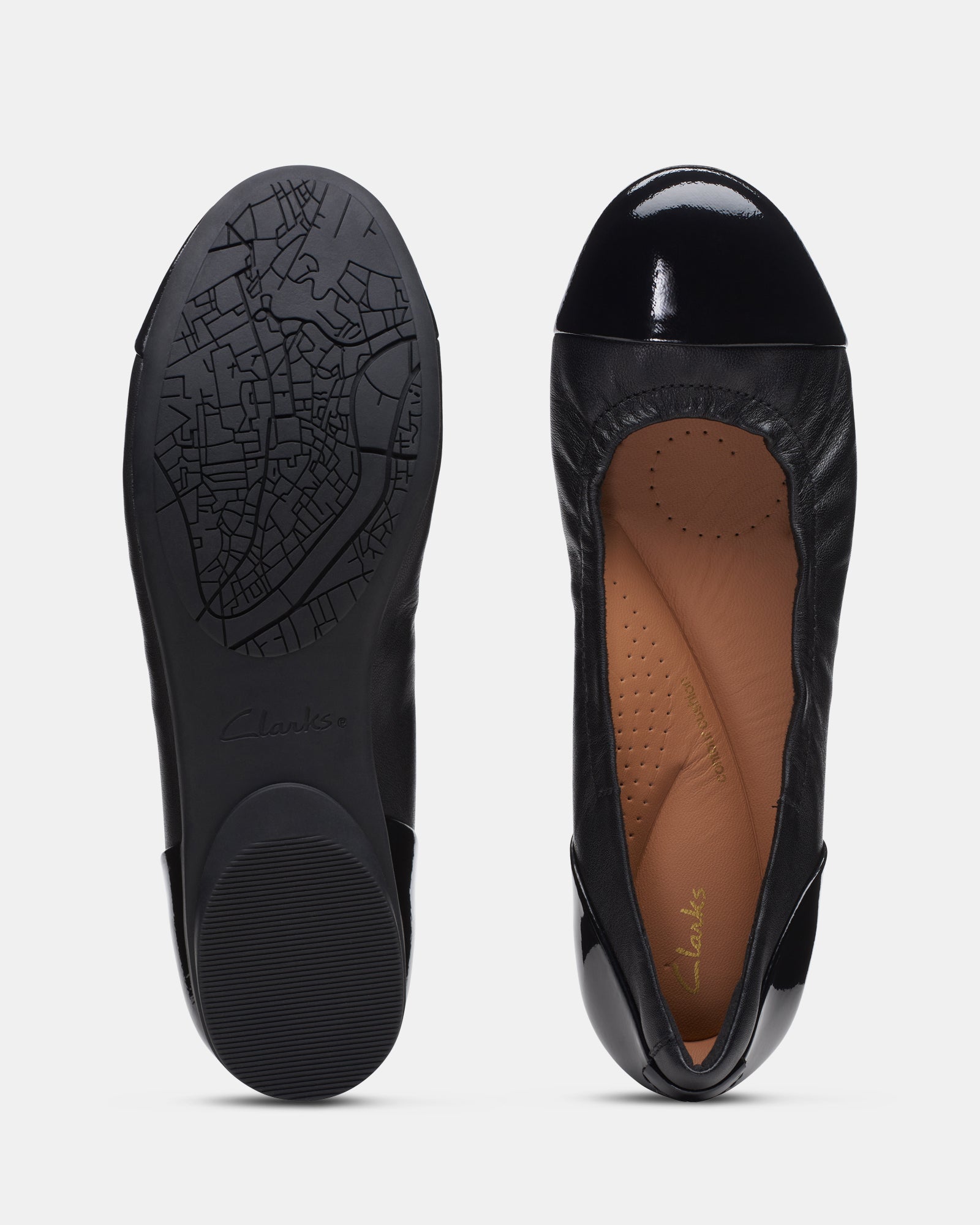 Clarks black flat on sale shoes