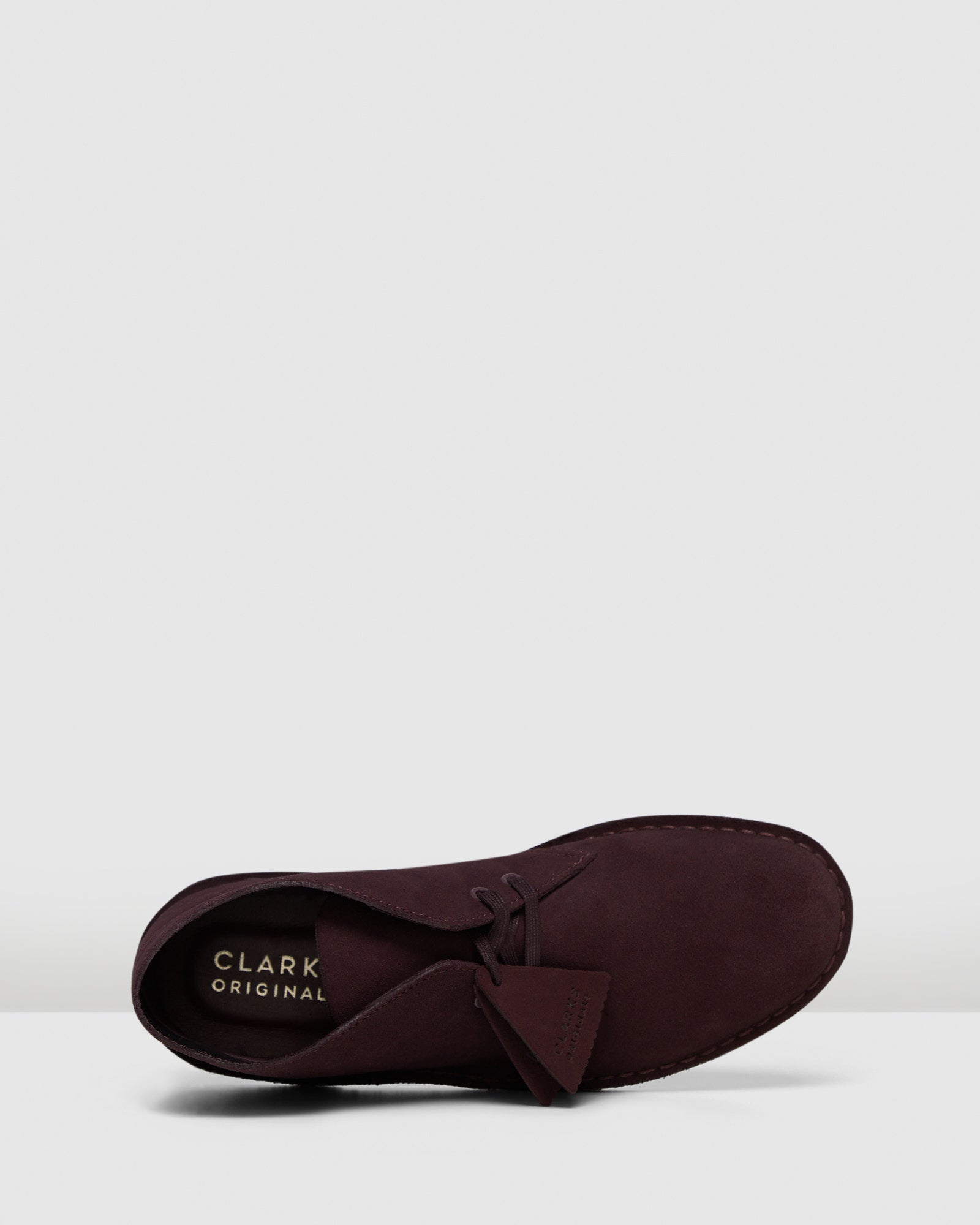 Burgundy clarks desert boots best sale